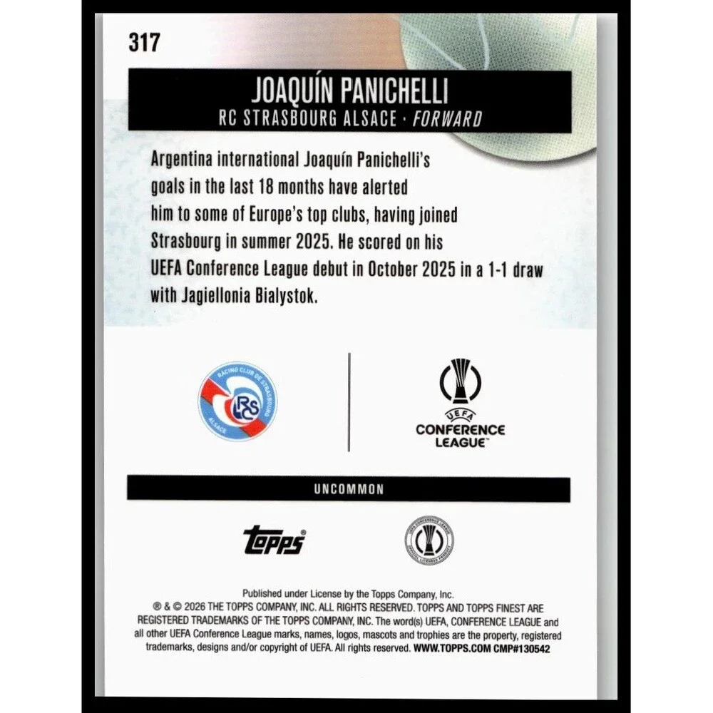 2025-26 Finest UEFA Joaquín Panichelli #317 RC Strasbourg Uncommon Rookie